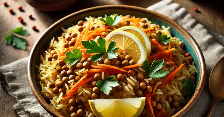 Plov with Lentils, a vegan take on the traditional Turkmen pilaf.