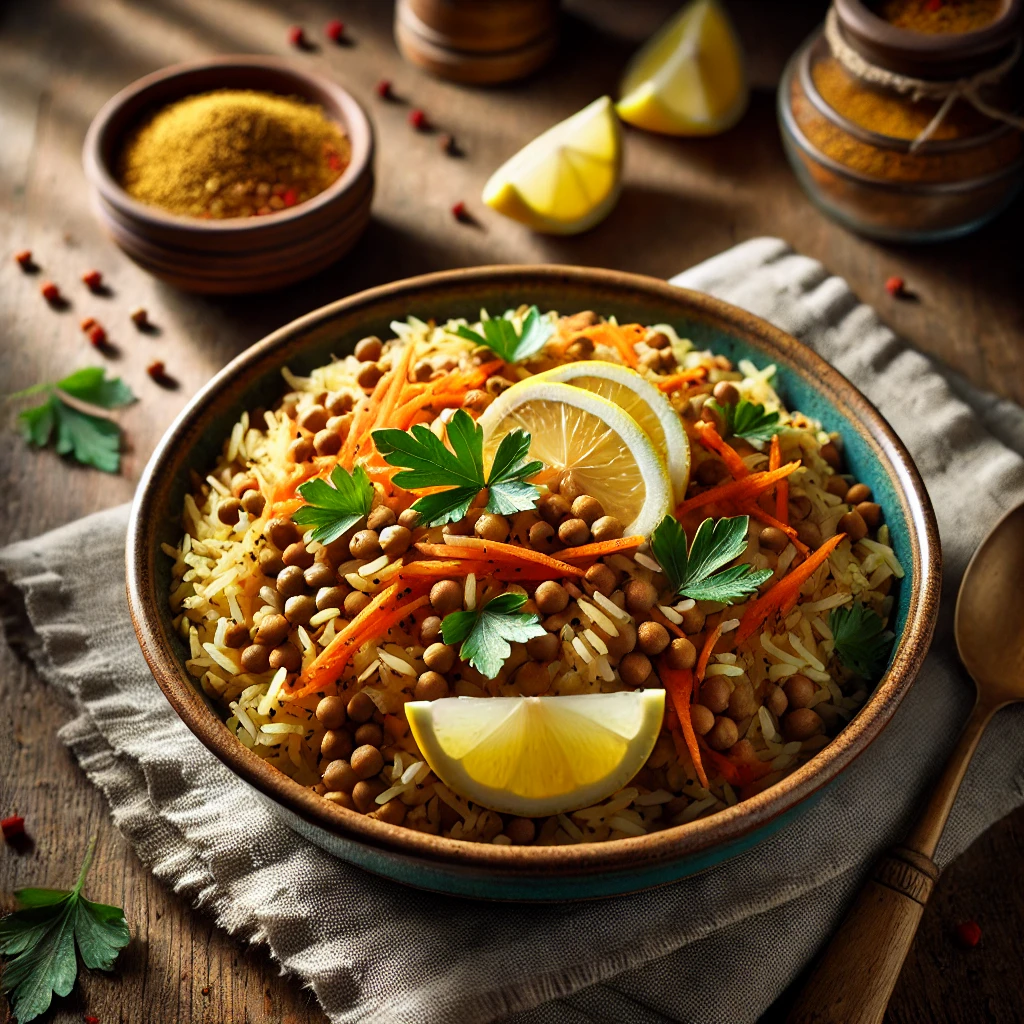 Plov with Lentils, a vegan take on the traditional Turkmen pilaf.